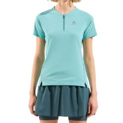 Koszulka do biegania damska Odlo X-Alp 1/2 Zip. Zielone koszulki sportowe Odlo, bez wzorów, z poliesteru, bez ramiączek, do biegania. Za 178.25 zł.