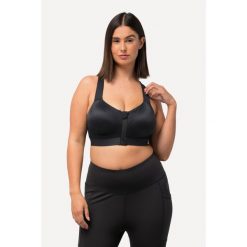 Damski Biustonosz sportowy bez fiszbin zamek błyskawiczny skrzyżowane ramiączka. Czarne bielizna sportowa Ulla Popken, plus size, bez wzorów, z elastanu. Za 294.99 zł.