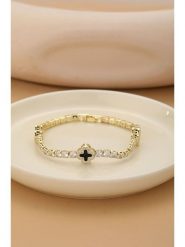 Atelier MIU Pozłacana bransoletka z cyrkoniami i elementami ozdobnymi rozmiar: onesize. Żółte bransoletki Atelier MIU, z cyrkonią, pozłacane. Za 43.99 zł.