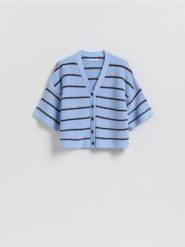 Kardigan w paski - jasnoniebieski. Niebieskie kardigany Reserved, l, bez wzorów, z bawełny. Za 139.99 zł.