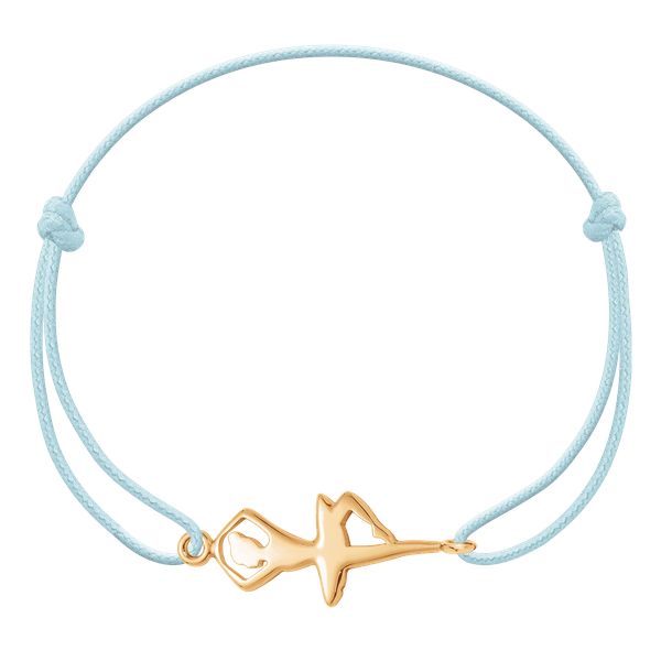 Bransoletka z pozłacaną baletnicą na cienkim błękitnym sznurku. Niebieskie bransoletki Lilou, pozłacane. Za 149.00 zł.