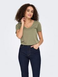 JDY Koszulka w kolorze khaki rozmiar: XL. Brązowe bluzki JDY, s, bez wzorów, z wiskozy, klasyczne, bez kołnierzyka, bez ramiączek. Za 57.06 zł.
