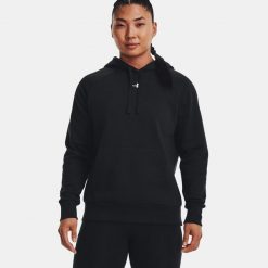 Bluza fitness damska UNDER ARMOUR Rival Fleece z kapturem. Czarne bluzy Under Armour, xl, bez wzorów, z kapturem. Za 179.00 zł.