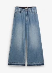 Dżinsy Wide Leg, high waist, cropped. Niebieskie jeansy bonprix, bez wzorów, z podwyższonym stanem. Za 124.99 zł.