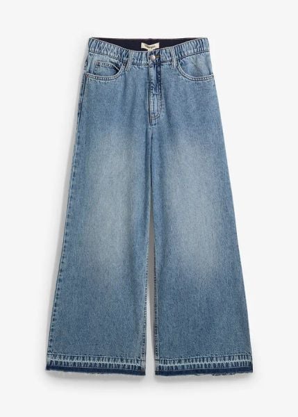 Dżinsy Wide Leg, high waist, cropped. Niebieskie jeansy bonprix, bez wzorów, z podwyższonym stanem. Za 124.99 zł.