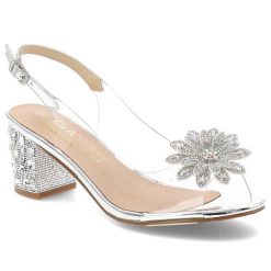 Sandały damskie S. Barski, transparentne z ozdobnym kwiatem na obcasie i ze sprzączką, srebrne, MR51-002. Szare sandały S.BARSKI, bez wzorów, bez obcasa, na obcasie, bez zapięcia. Za 149.00 zł.