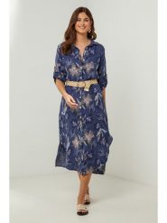 Lin Passion Lniana sukienka w kolorze granatowym rozmiar: 36/38. Niebieskie sukienki Lin Passion, bez wzorów, ze lnu, klasyczne, bez kołnierzyka, bez ramiączek, midi. Za 184.46 zł.