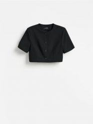Krótki żakiet - czarny. Czarne marynarki i żakiety Reserved, l, bez wzorów, z tkaniny. Za 179.99 zł.