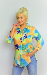 Elegancka koszula w letnie wzory z rękawem 3/4 PLUS SIZE XXL. Koszule Nasi partnerzy, plus size, bez wzorów, z bawełny, eleganckie, bez kołnierzyka, plus size, bez ramiączek. Za 199.90 zł.