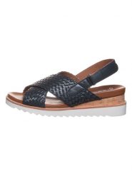 Ara Shoes Skórzane sandały w kolorze granatowym na koturnie rozmiar: 37. Niebieskie sandały Ara Shoes, bez wzorów, z otwartym noskiem, bez obcasa, na koturnie, bez zapięcia. Za 156.61 zł.