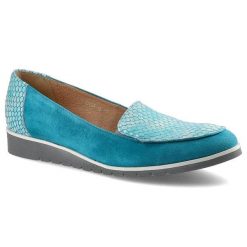 Turkusowe Półbuty Gamis Damskie Eleganckie Obuwie. Niebieskie czółenka Gamis, bez wzorów, z jeansu, bez obcasa, na koturnie, bez zapięcia. Za 189.00 zł.