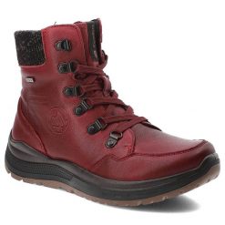 Bordowe Botki G-Comfort Modne Buty damskie. Czerwone botki G-Comfort, bez wzorów, ze skóry, bez obcasa, bez zapięcia. Za 409.00 zł.