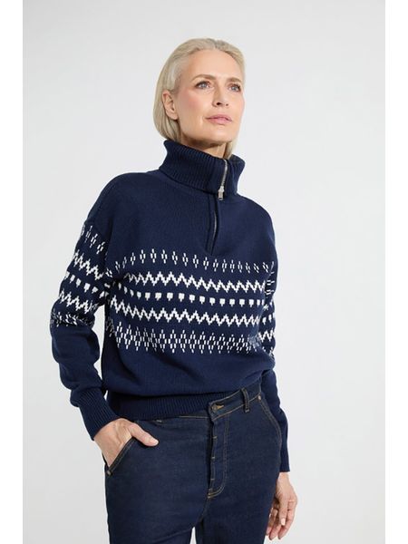 Josephine & Co Sweter "Alana" w kolorze granatowo-białym rozmiar: M. Białe swetry Josephine & Co, m, bez wzorów, z wełny, bez ramiączek. Za 204.45 zł.