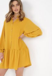 Żółta Sukienka Amarheis. Żółte sukienki Born2be, l, bez wzorów, bez kołnierzyka, bez ramiączek, mini. Za 54.99 zł.