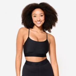 Stanik sportowy Decathlon. Czarne bielizna sportowa DOMYOS, m, bez wzorów, z elastanu. Za 49.99 zł.
