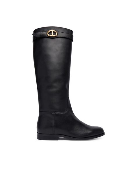 TWINSET Botki 252TCP19C Czarny. Czarne botki Twinset, bez wzorów, ze skóry, bez obcasa, na płaskiej podeszwie, bez zapięcia. Za 1,339.00 zł.