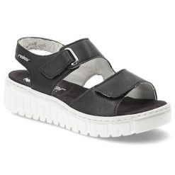 Sandały damskie Rieker, cholewka ze skóry naturalnej regulowane paski na rzepy odkryty fason, czarne, V1382-00. Czarne sandały Rieker, bez wzorów, ze skóry, eleganckie, bez obcasa, bez zapięcia. Za 329.00 zł.