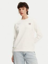 Tommy Jeans Bluza Essential DW0DW20639 Biały Regular Fit. Białe bluzy Tommy Jeans, xxs, bez wzorów, z bawełny, bez kaptura. Za 189.99 zł.