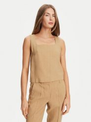 Marella Top Terni 2513161055 Beżowy Regular Fit. Brązowe topy Marella, bez wzorów, ze lnu, bez kołnierzyka, bez ramiączek. Za 429.99 zł.