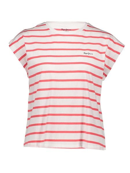 Pepe Jeans Koszulka w kolorze biało-czerwonym rozmiar: XL. Białe bluzki Pepe Jeans, xl, bez wzorów, z bawełny, bez kołnierzyka, bez ramiączek. Za 65.54 zł.