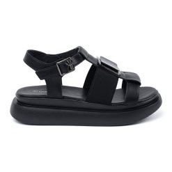 Goodin Czarne skórzane eleganckie sandały na platformie. Czarne sandały bez wzorów, ze skóry, eleganckie, z otwartym noskiem, bez obcasa, na platformie, bez zapięcia. Za 245.97 zł.