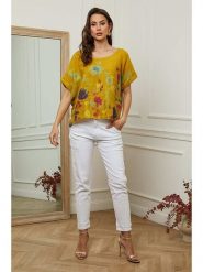 Plume Lniana bluzka "Cantik" w kolorze żółtym rozmiar: L. Żółte bluzki Plume, l, bez wzorów, ze lnu, bez kołnierzyka, bez ramiączek. Za 144.58 zł.