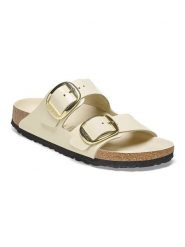 Birkenstock Skórzane klapki "Arizona" w kolorze kremowym rozmiar: 41. Brązowe klapki Birkenstock, bez wzorów, z otwartym noskiem, bez obcasa. Za 571.03 zł.