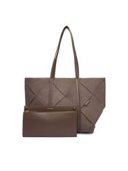 Calvin Klein Torebka Woven Sueded Carryall LV04F3695G Brązowy. Brązowe shopper Calvin Klein, bez wzorów, ze skóry, bez dodatków. Za 699.99 zł.