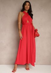 Czerwona Sukienka Koktajlowa Multiway z Wiskozą Wiązana na Szyi Lilovea. Czerwone sukienki Renee, na imprezę, l, bez wzorów, z wiskozy, eleganckie, bez kołnierzyka, bez ramiączek, maxi, rozkloszowane. Za 144.99 zł.