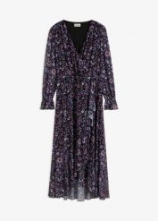 Sukienka z siatkowego materiału z nadrukiem w kwiatki. Czerwone sukienki bonprix, bez wzorów, bez kołnierzyka, bez ramiączek. Za 159.99 zł.
