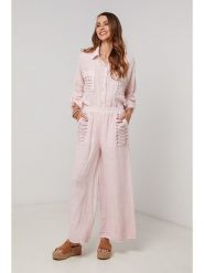 Lin Passion Lniane spodnie w kolorze jasnoróżowym rozmiar: 40/42. Różowe spodnie materiałowe Lin Passion, bez wzorów, z koronki, z standardowym stanem. Za 143.99 zł.