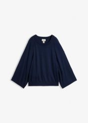 Cienki sweter, oversize. Niebieskie swetry bonprix, bez wzorów, bez ramiączek. Za 109.99 zł.