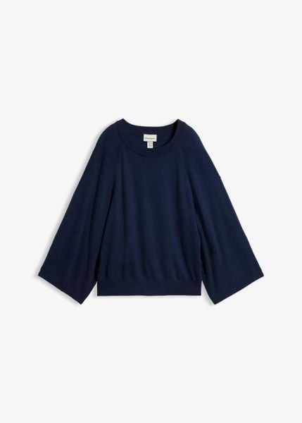 Cienki sweter, oversize. Niebieskie swetry bonprix, bez wzorów, bez ramiączek. Za 109.99 zł.