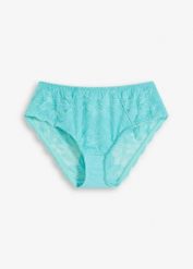 Figi maxi z delikatną koronką. Niebieskie figi bonprix, bez wzorów, z koronki. Za 44.99 zł.