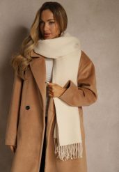 Jasnobeżowy Szalik z Bawełny i Wiskozy o Klasycznym Fasonie z Frędzlami Vetirosa. Brązowe szaliki Renee, bez wzorów, z bawełny, klasyczne. Za 44.99 zł.