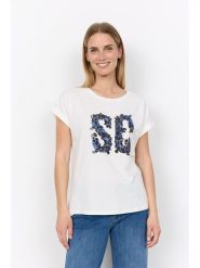 Soyaconcept Koszulka "Rina" w kolorze białym rozmiar: S. Białe bluzki Soyaconcept, s, bez wzorów, z bawełny, bez kołnierzyka, bez ramiączek. Za 73.95 zł.