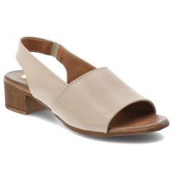 Sandały damskie Armodo, cholewka ze skóry naturalnej licowej z szerokim paskiem z przodu na kwadratowym obcasie, beżowe, 40518. Brązowe sandały Armodo, bez wzorów, ze skóry, bez obcasa, na obcasie, bez zapięcia. Za 339.00 zł.