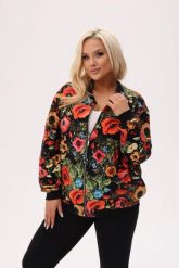 Bluza bomberka MAKOVSKA w streetwearowym wydaniu - print w maki na czarnym tle PLUS SIZE XXL OVERSIZE JESIEŃ. Czarne bluzy Moda Size Plus Iwanek, na jesień, plus size, bez wzorów, z bawełny, bez kaptura. Za 269.90 zł.