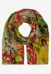 Zielono-Żółty Szalik Apaszka z Bawełny w Kwiecisty Wzór Lixia. Zielone szaliki Renee, bez wzorów, z bawełny, eleganckie. Za 24.99 zł.