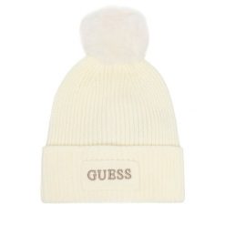Czapka Guess. Białe czapki Guess, z aplikacjami. Za 154.99 zł.