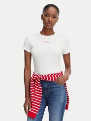 Tommy Jeans T-Shirt Script Rib DW0DW22809 Kremowy Slim Fit. Białe t-shirty Tommy Jeans, xl, bez wzorów, z bawełny, bez kołnierzyka, bez ramiączek. Za 149.99 zł.