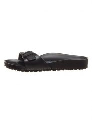 Birkenstock Klapki "Madrid" w kolorze czarnym rozmiar: 41. Czarne klapki Birkenstock, bez wzorów, z otwartym noskiem, bez obcasa. Za 156.98 zł.