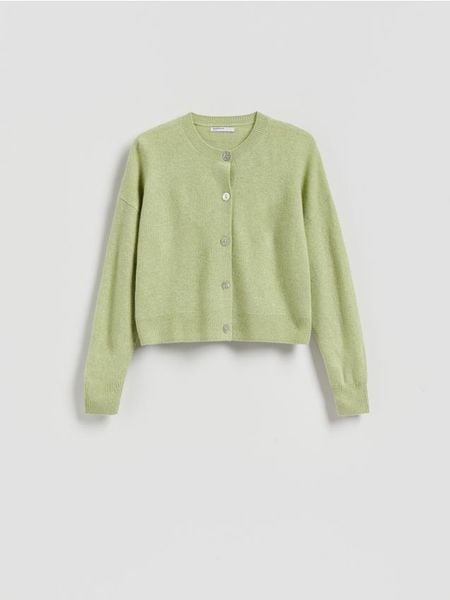 Wełniany kardigan - jasnozielony. Zielone kardigany Reserved, l, bez wzorów, z dzianiny. Za 179.99 zł.