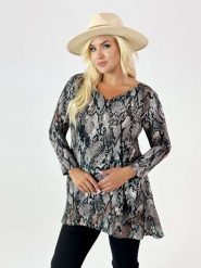 Asymetryczna tunika Ewelina w wężowy print XXL OVERSIZE JESIEŃ. Tuniki Moda Size Plus Iwanek, na co dzień, na jesień, s, bez wzorów, z elastanu, eleganckie, z asymetrycznym kołnierzem, bez ramiączek. W wyprzedaży za 109.90 zł.