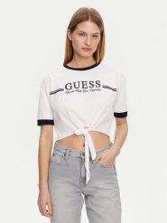 Guess T-Shirt V5GI05 I3Z14 Biały Regular Fit. Białe t-shirty Guess, xxs, z aplikacjami, z bawełny, bez kołnierzyka, bez ramiączek. Za 99.99 zł.