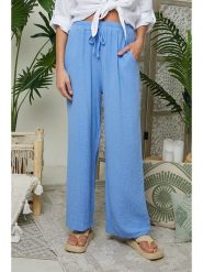 Le Monde du Lin Lniane spodnie w kolorze błękitnym rozmiar: 38/40. Niebieskie spodnie materiałowe Le Monde du Lin, bez wzorów, ze lnu, z standardowym stanem. Za 121.99 zł.