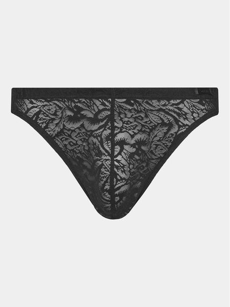 HOM Stringi 402886 Czarny. Czarne stringi HOM, bez wzorów, z materiału. Za 79.99 zł.