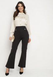 Czarno-Beżowy Elegancki Kombinezon z Koszulową Górą z Wiązaniem i Ozdobnymi Guzikami Noriti. Czarne sukienki Born2be, do pracy, l, bez wzorów, biznesowe, bez kołnierzyka, bez ramiączek, koszulowe. Za 149.99 zł.