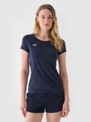 4F T-shirt slim gładki damski - granatowy S. Niebieskie t-shirty 4f, s, bez wzorów, z bawełny, bez kołnierzyka, bez ramiączek. W wyprzedaży za 29.99 zł.