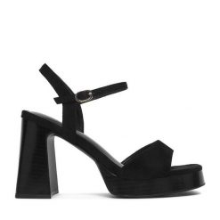 Sandały JENNY. Czarne sandały Jenny, bez wzorów, bez obcasa, na słupku, bez zapięcia. Za 149.99 zł.